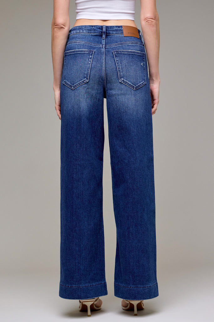 [NORI] Dark Wash Pintuck High Rise Wide Leg