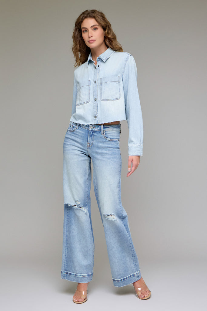 [NORI] Light Wash Distressed Stretch 33" Inseam Wide leg