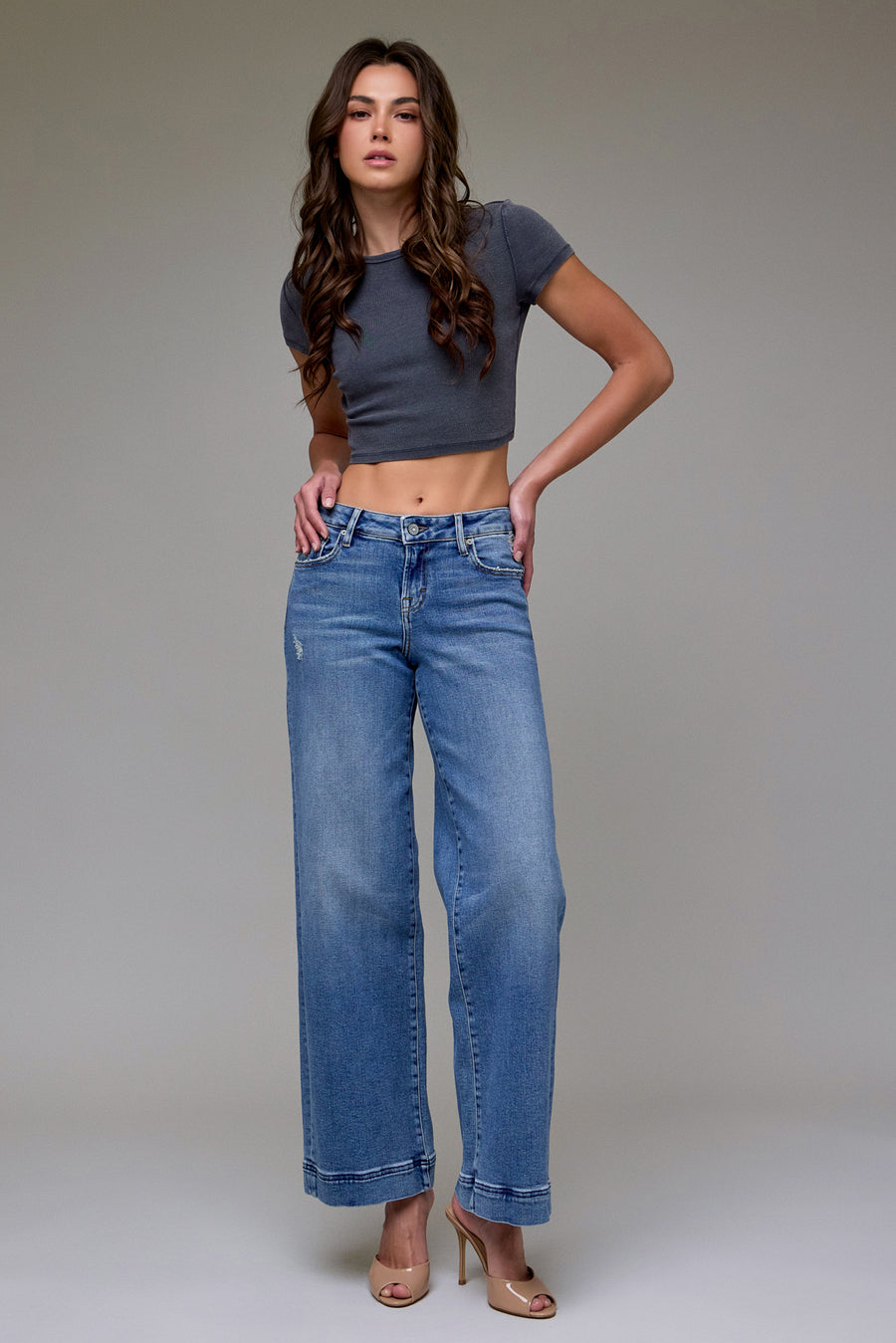 [NORI] Medium Vintage Low Rise 33" Inseam Stretch Wide leg