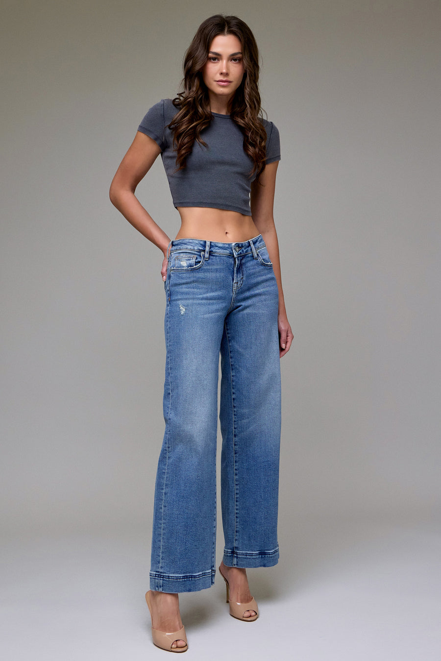 [NORI] Medium Vintage Low Rise 33" Inseam Stretch Wide leg