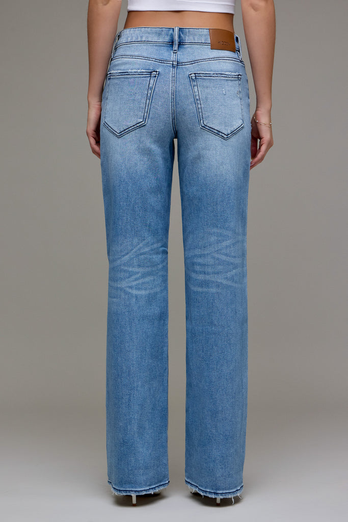 [Logan] Medium Wash Mid Rise Distressed 33" Inseam Dad Jean