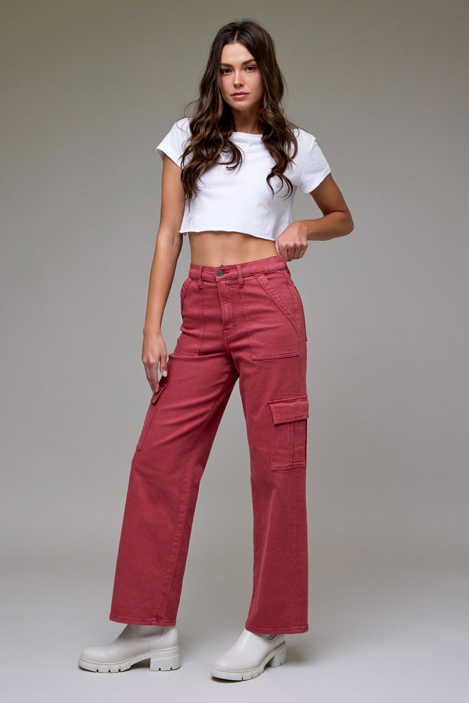 [LOGAN] Marsala Wash Cargo Stretch Dad Jean