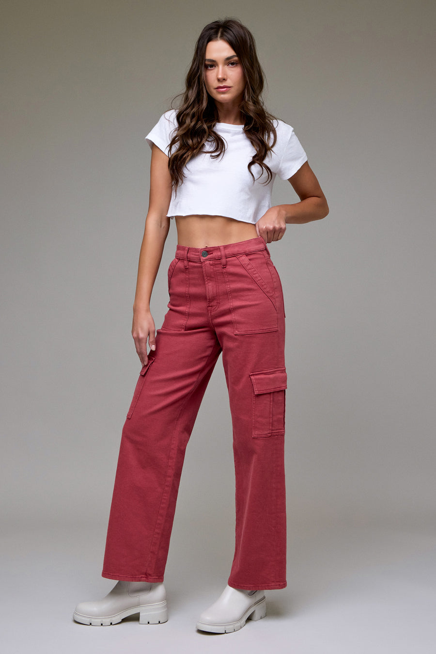 [LOGAN] Marsala Wash Cargo Stretch Dad Jean