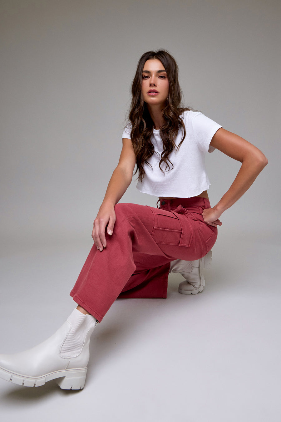 [LOGAN] Marsala Wash Cargo Stretch Dad Jean