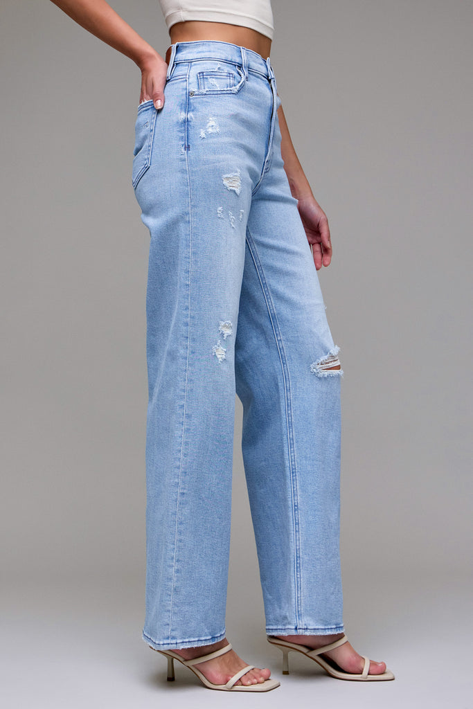 [LOGAN] Light Wash Distressed 33" Inseam Dad Jean