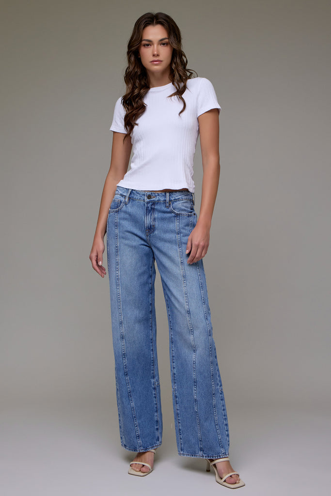 [LOGAN] Medium Wash Front Seam Classic Relaxed Dad Jean