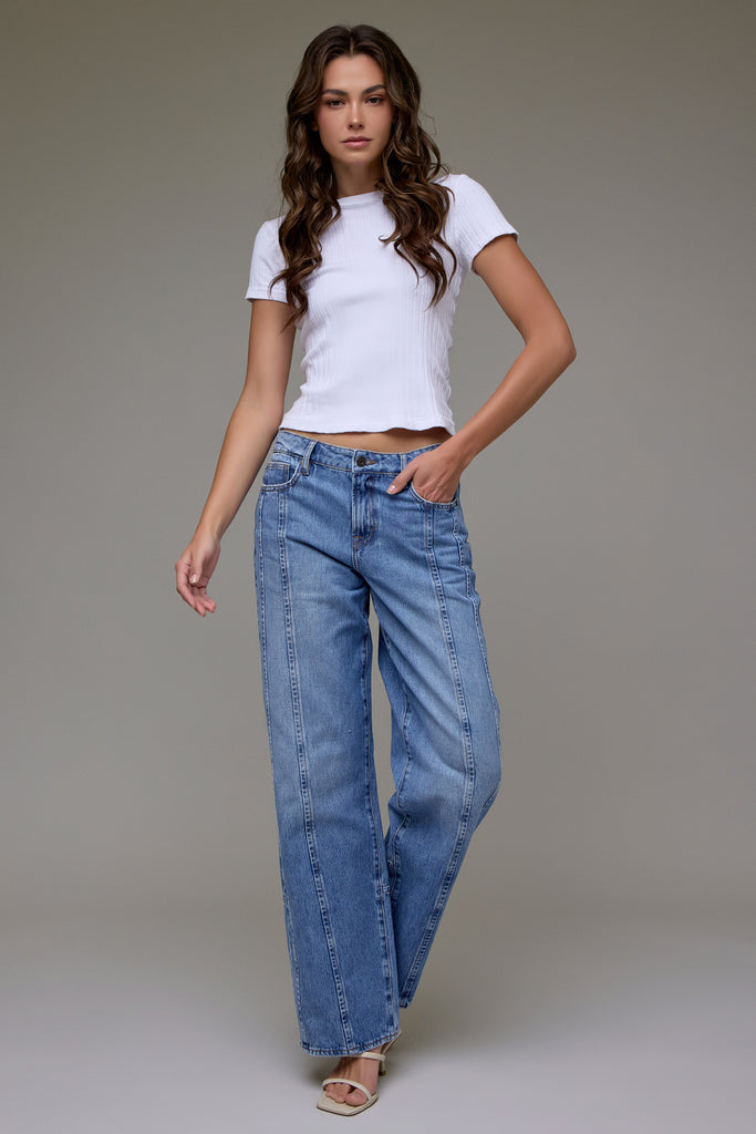 [LOGAN] Medium Wash Front Seam Classic Relaxed Dad Jean