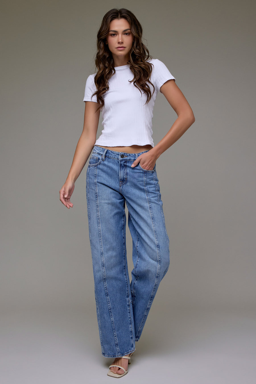 [LOGAN] Medium Wash Front Seam Classic Relaxed Dad Jean