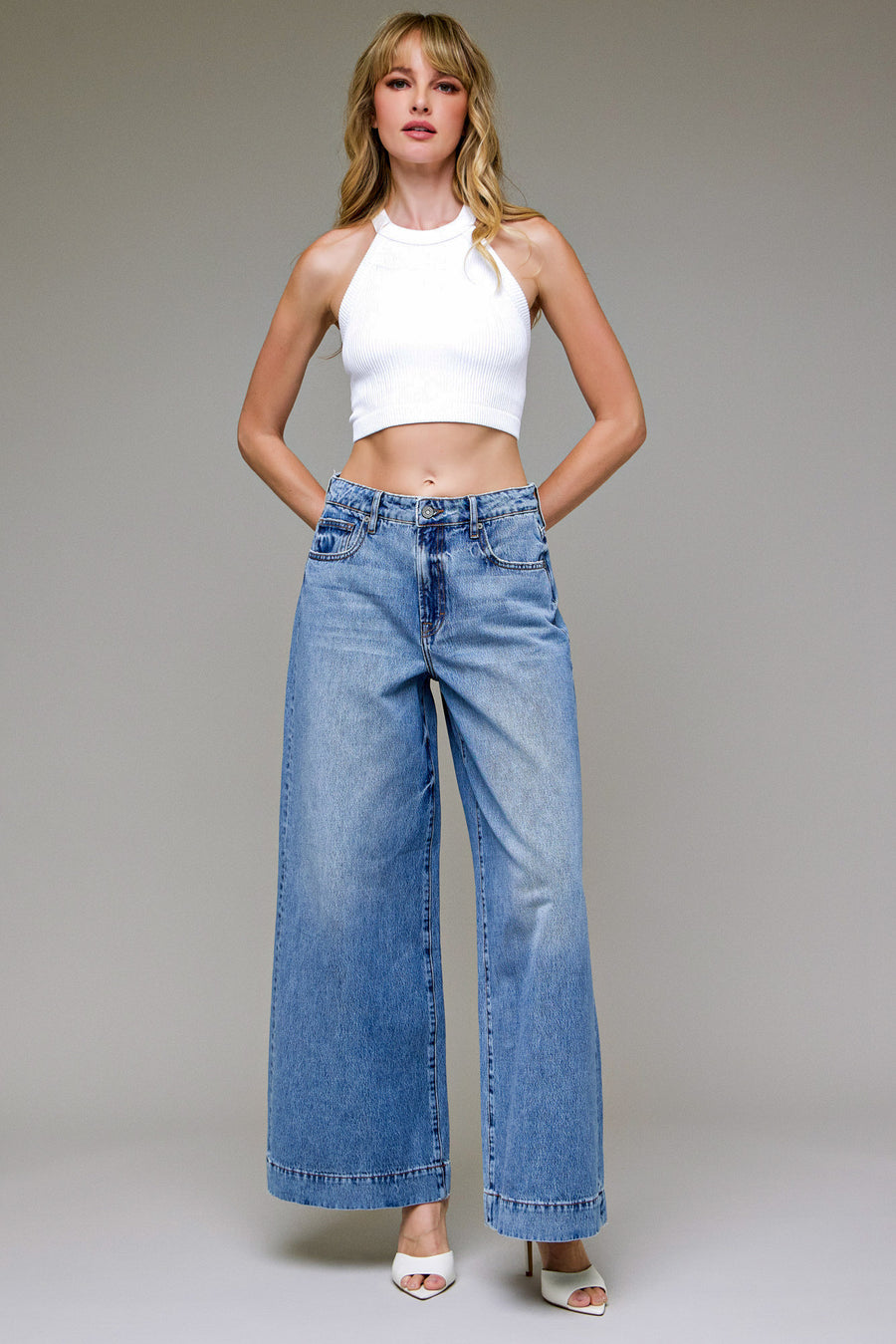 [NORI] Medium Dark Clean Classic High Rise Wide leg