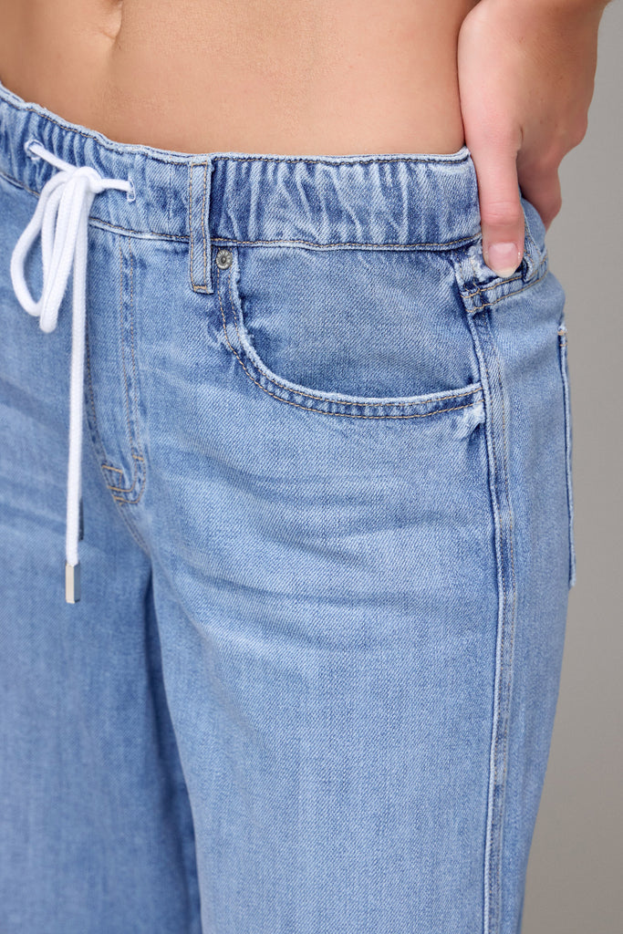 [NORI] Light Wash Super Soft Elastic Waistband 32" Inseam Wide leg