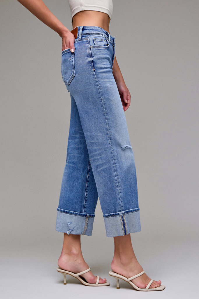 [LOGAN] Medium Dark Cuffed Mid Rise Dad Jean