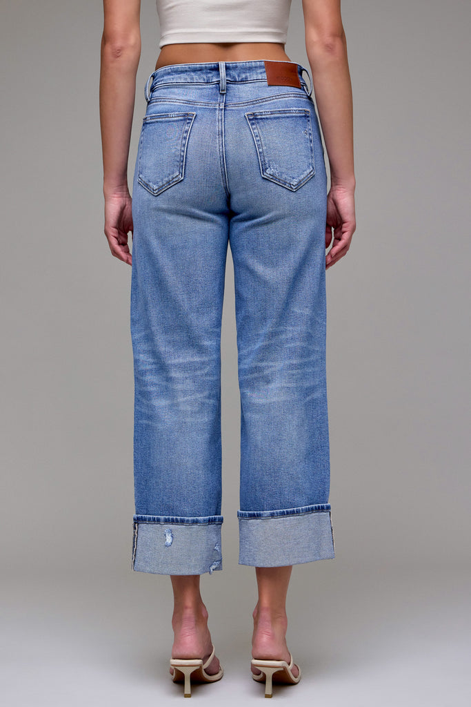 [LOGAN] Medium Dark Cuffed Mid Rise Dad Jean