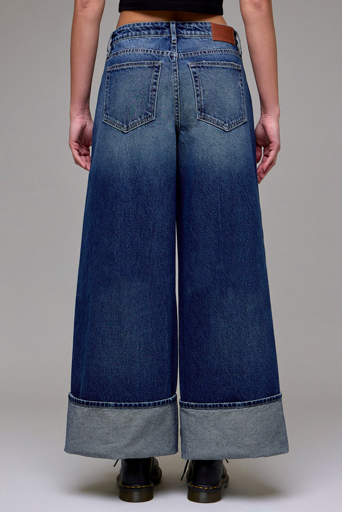 [NORI] Dark Wash Clean Classic Oversize Cuffed Hem Wide Leg