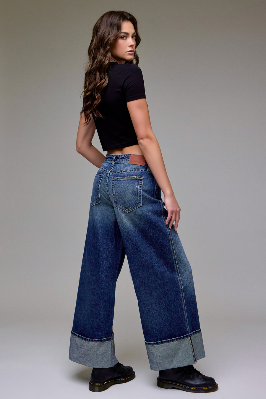 [NORI] Dark Wash Clean Classic Oversize Cuffed Hem Wide Leg