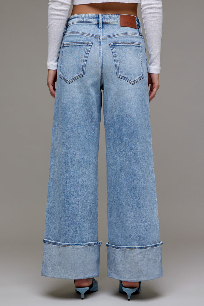 [NORI] Medium Light High Rise Cuffed Super Wide Leg