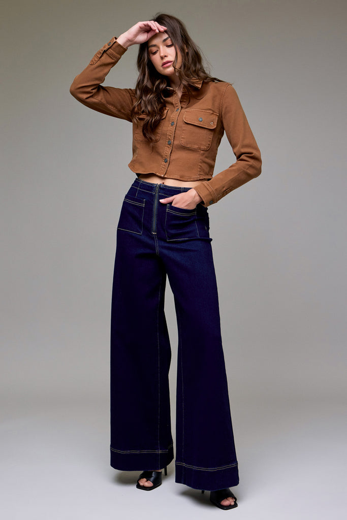 [NORI] Rinse Wash Fashion Patch Pocket Super Wide Leg
