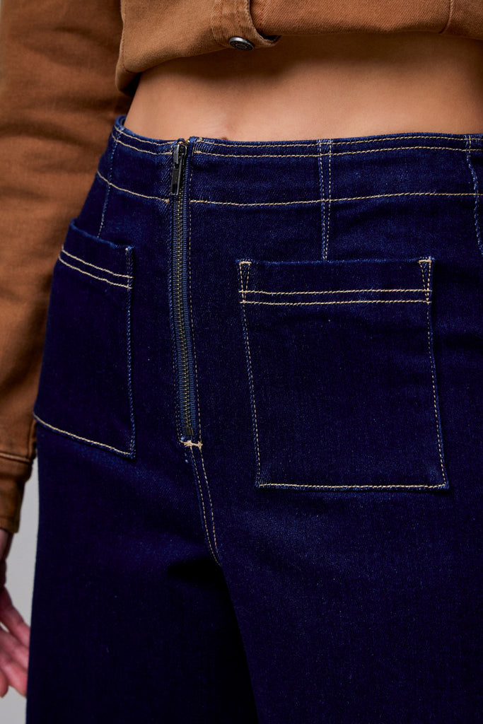 [NORI] Rinse Wash Fashion Patch Pocket Super Wide Leg
