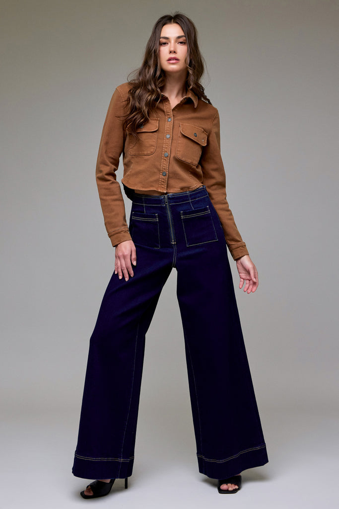 [NORI] Rinse Wash Fashion Patch Pocket Super Wide Leg