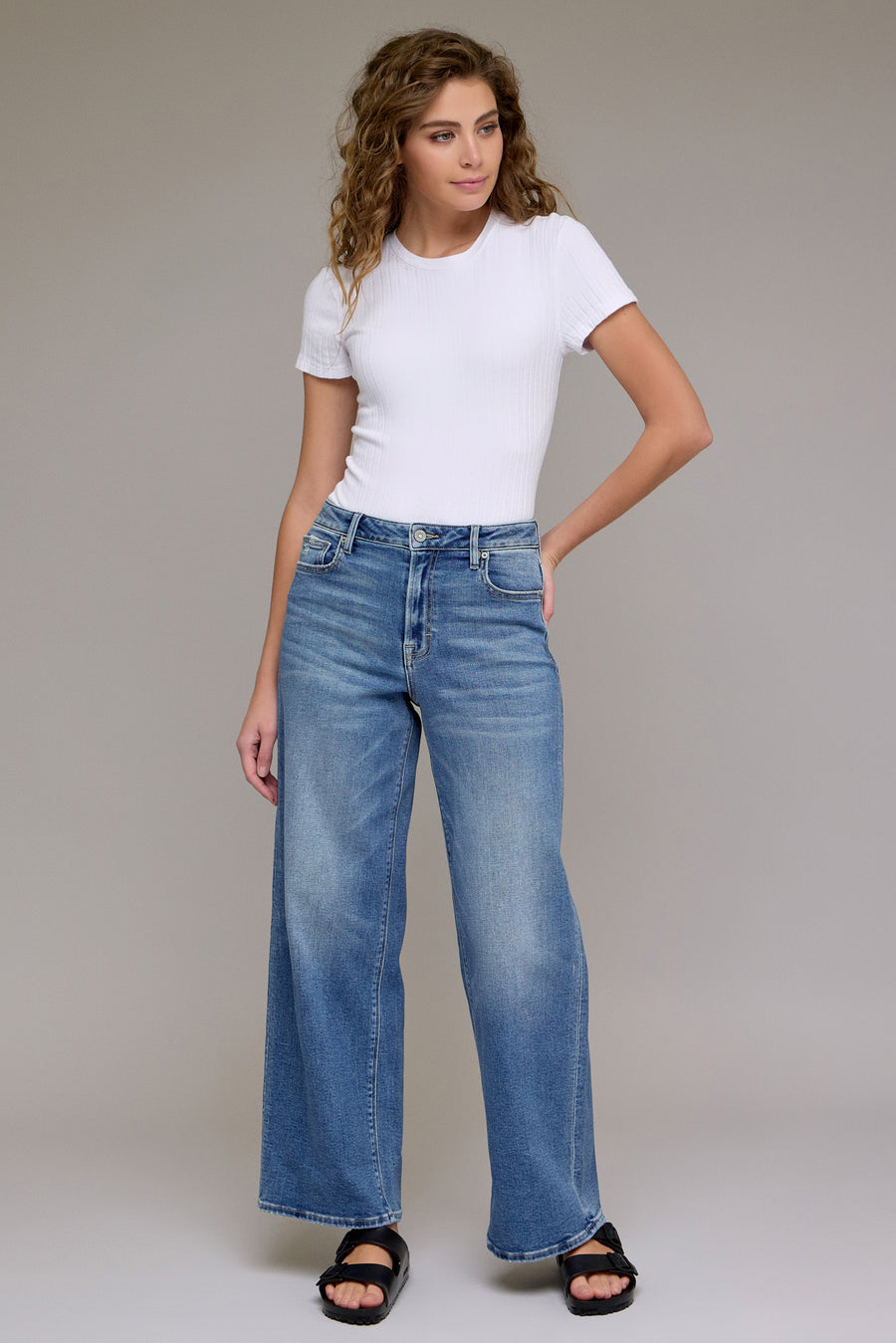 [NORI] Medium Dark Clean Stretch Wide leg