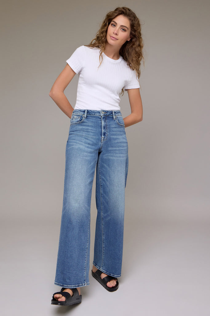 [NORI] Medium Dark Clean Stretch Wide leg