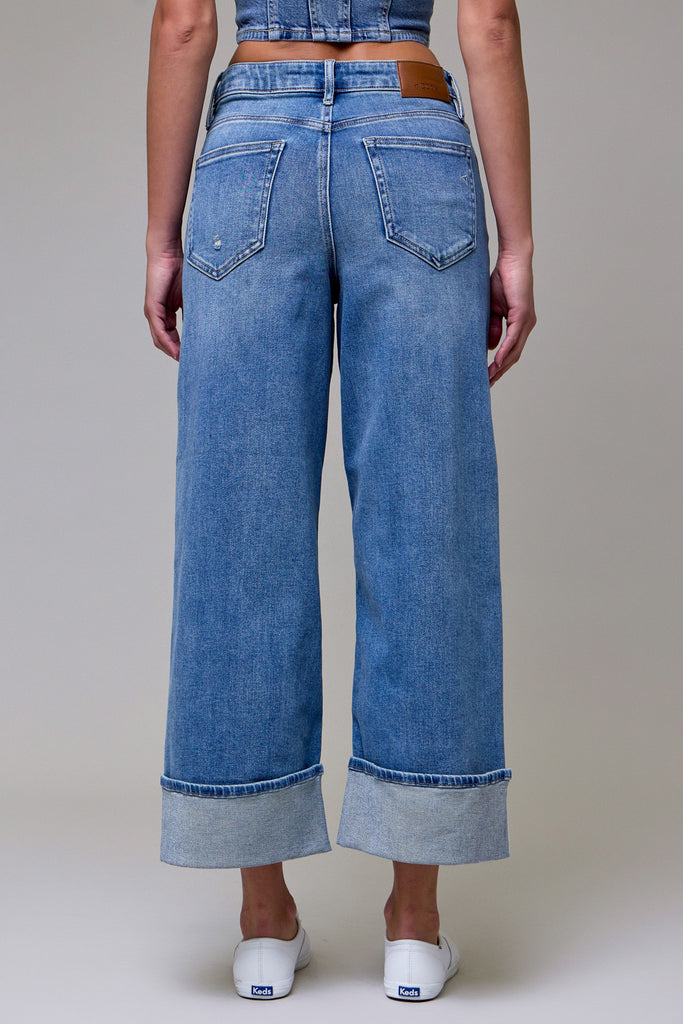 [NORI] Medium Dark Clean Stretch Wide leg