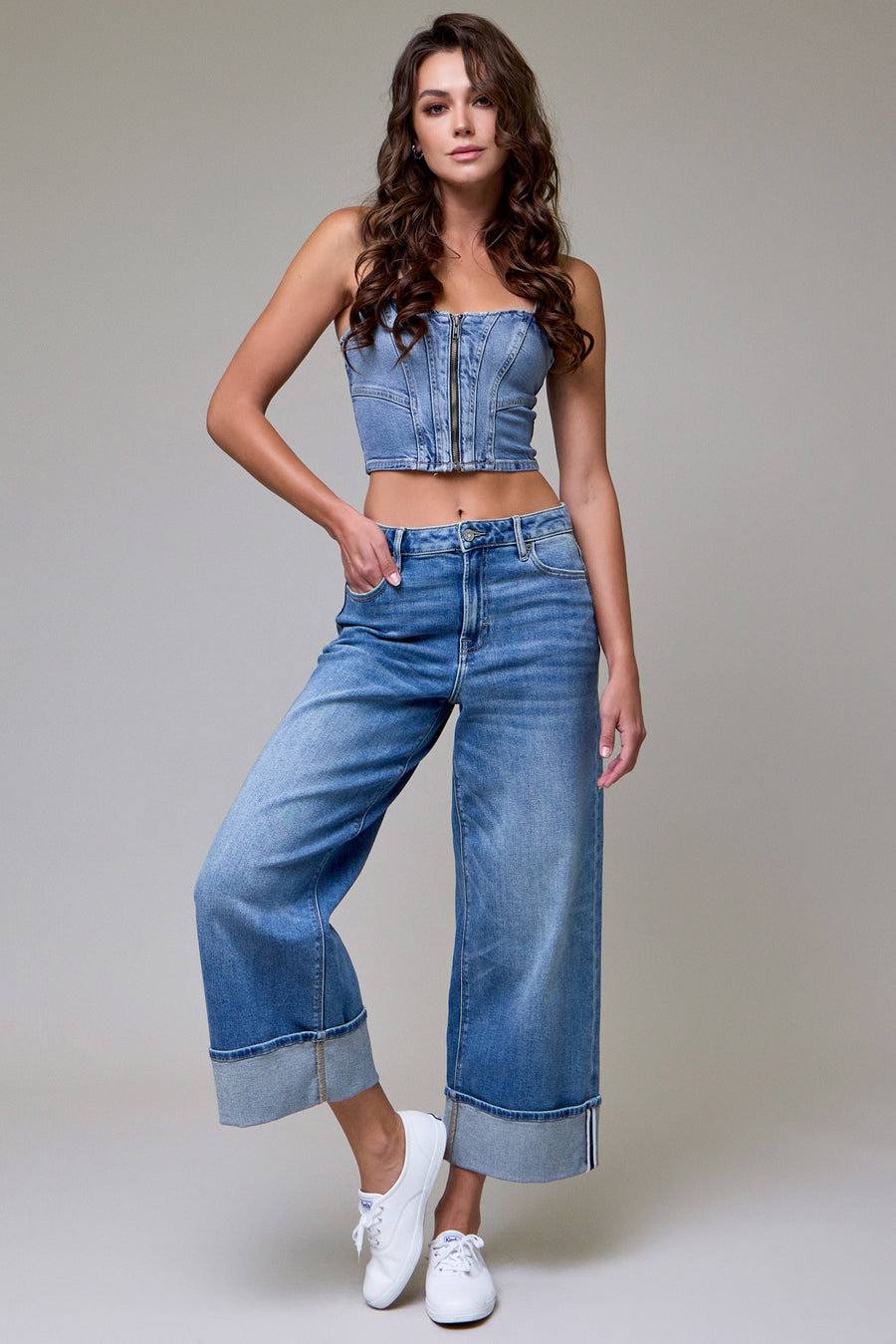 [NORI] Medium Dark Clean Stretch Wide leg