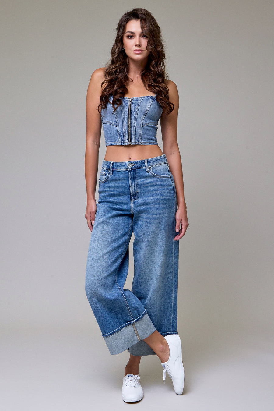 [NORI] Medium Dark Clean Stretch Wide leg
