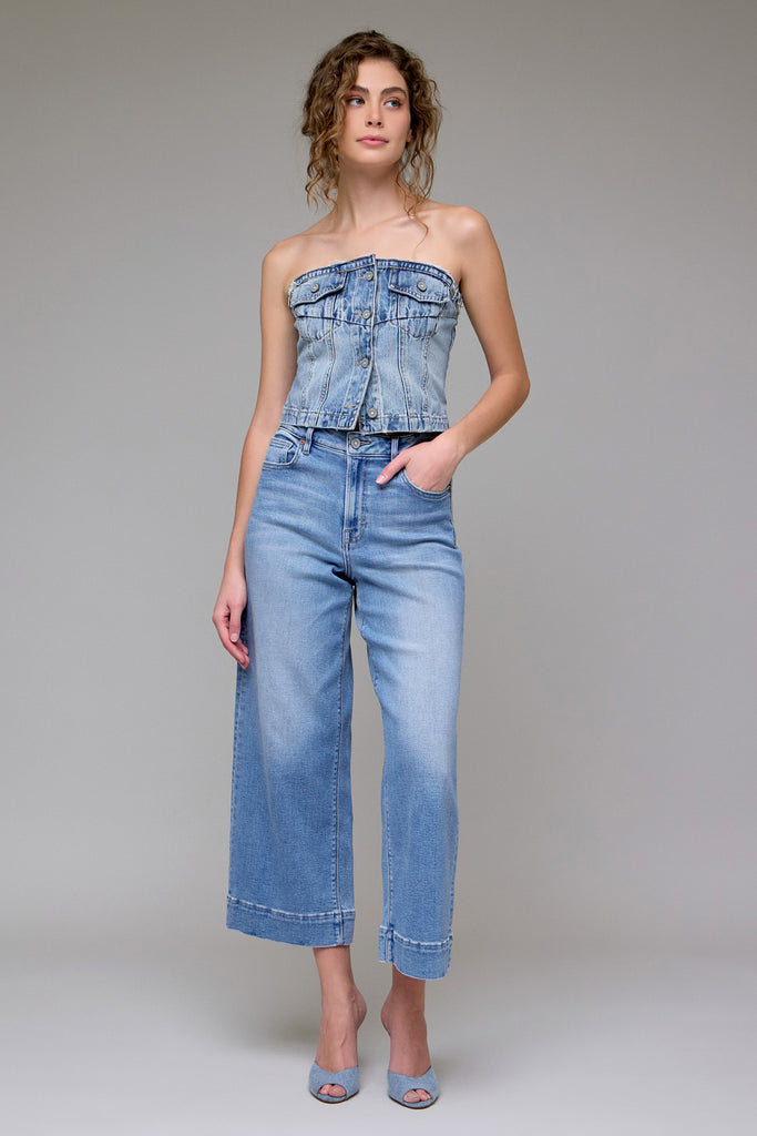 [NORI] Medium Light Stretch Clean Crop Wide leg