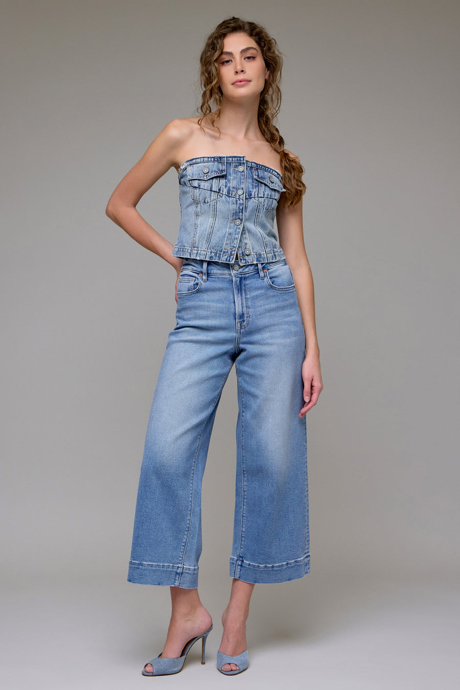 [NORI] Medium Light Stretch Clean Crop Wide leg