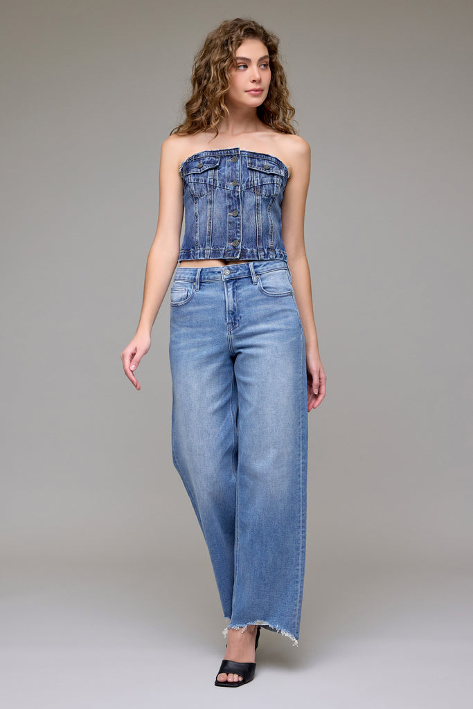 [LOGAN] Medium Light Stretch Frayed Hem Dad Jean