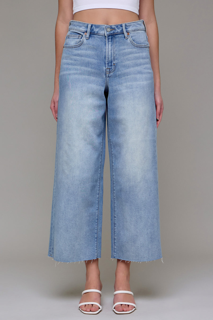 [NORI] Light Wash Clean Stretch Cropped Wide leg
