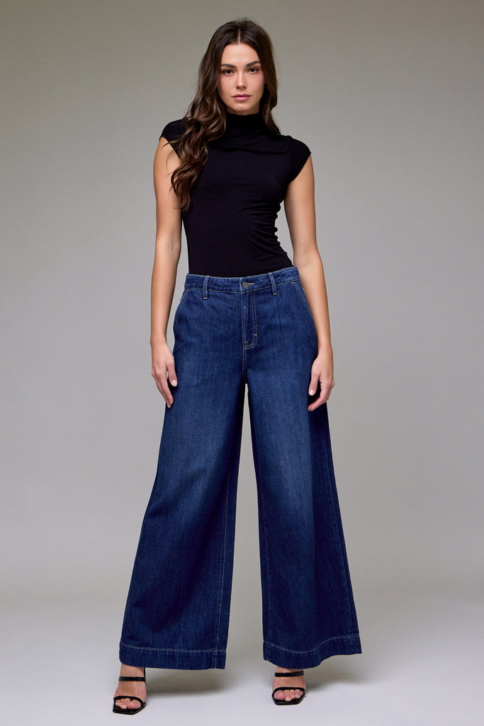 [NORI] Dark Wash Clean Soft High Rise Super Wide Leg