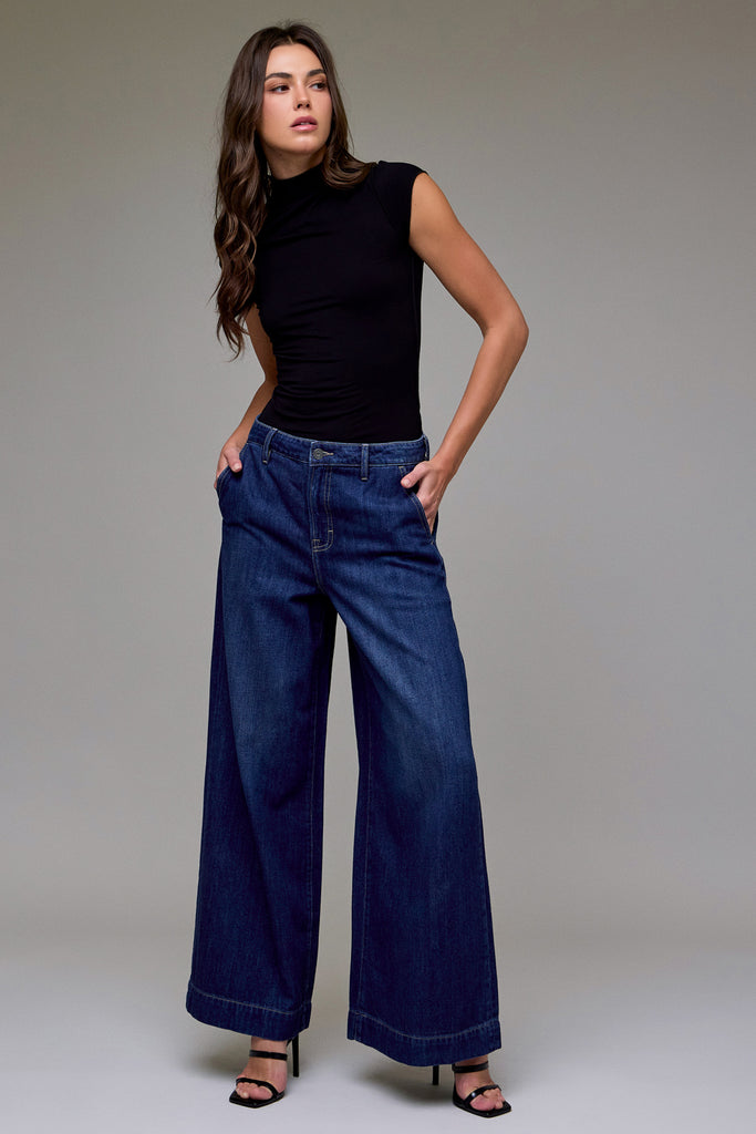 [NORI] Dark Wash Clean Soft High Rise Super Wide Leg