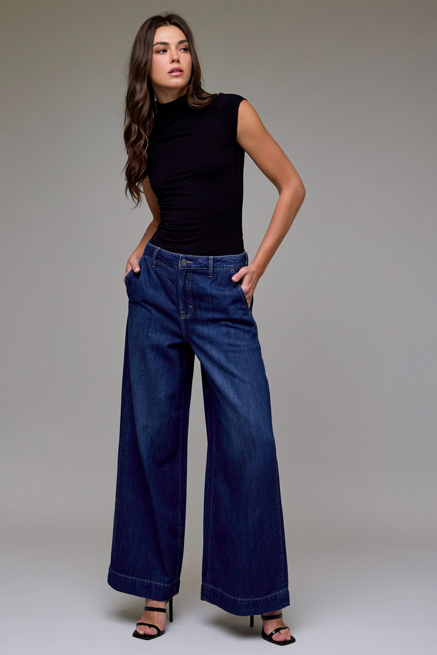 [NORI] Dark Wash Clean Soft High Rise Super Wide Leg