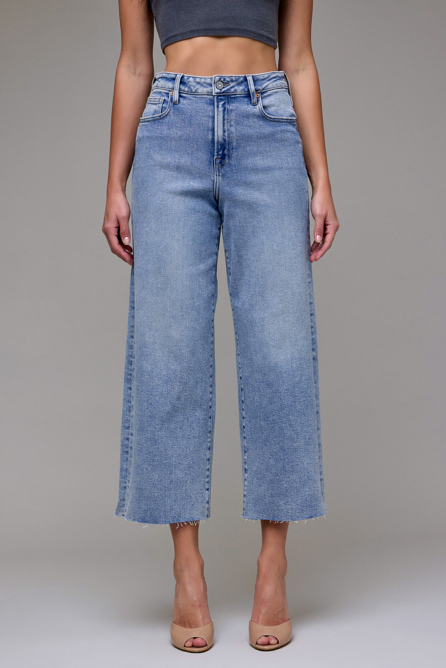 [NORI] Medium Light Clean Stretch Cropped Wide leg