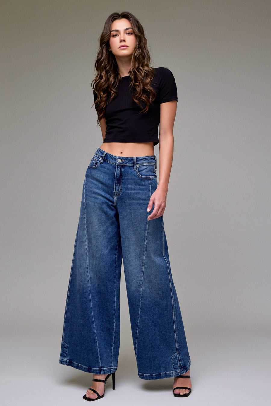 [NORI] Vintage High Rise Seam Hem Detail Super Wide leg