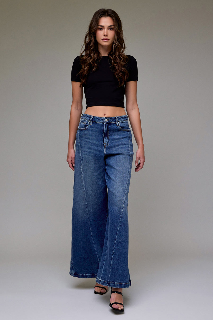 [NORI] Vintage High Rise Seam Hem Detail Super Wide leg