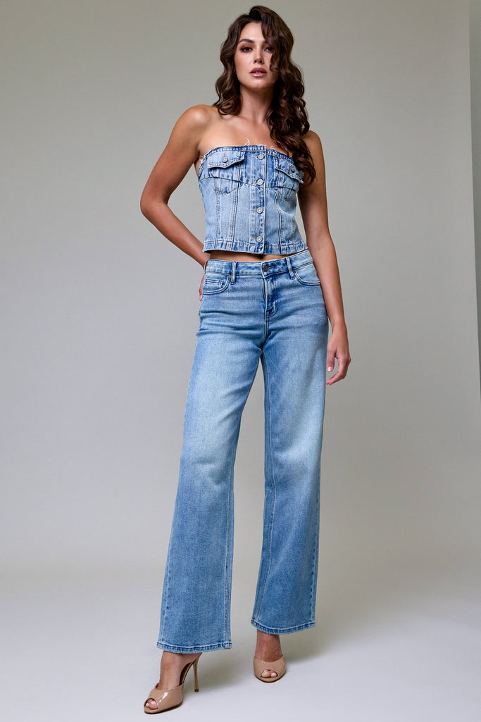 [LOGAN] Vintage Wash Stretch Mid Rise Dad Jean