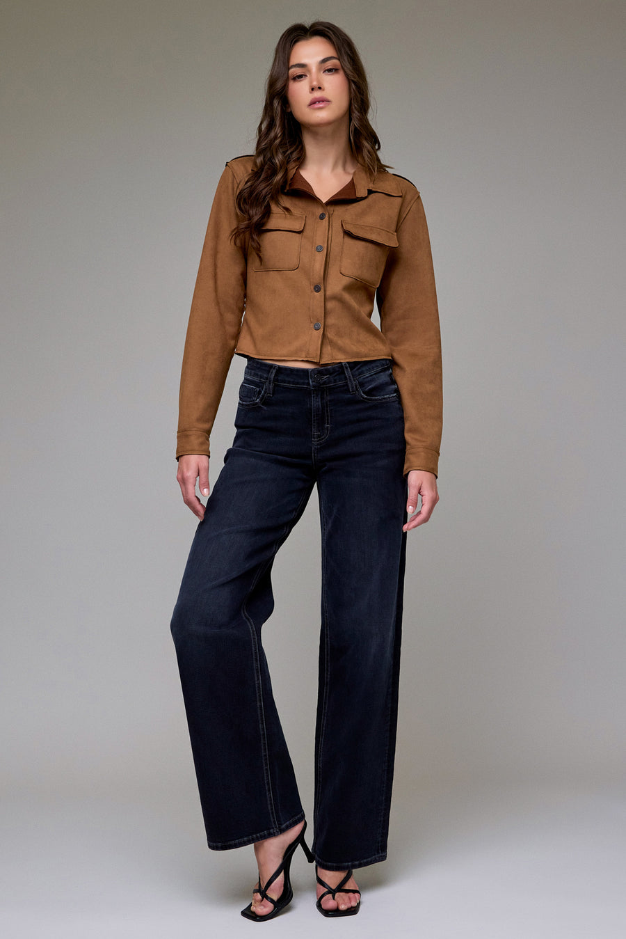 [LOGAN] Charcoal Wash Mid Rise Stretch 33" Inseam Dad Jean