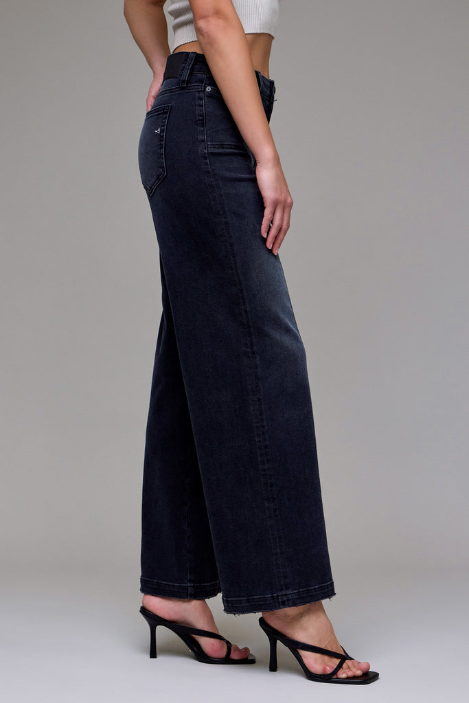 [NORI] Medium Grey Stretch Fashion Mid Rise Wide Leg