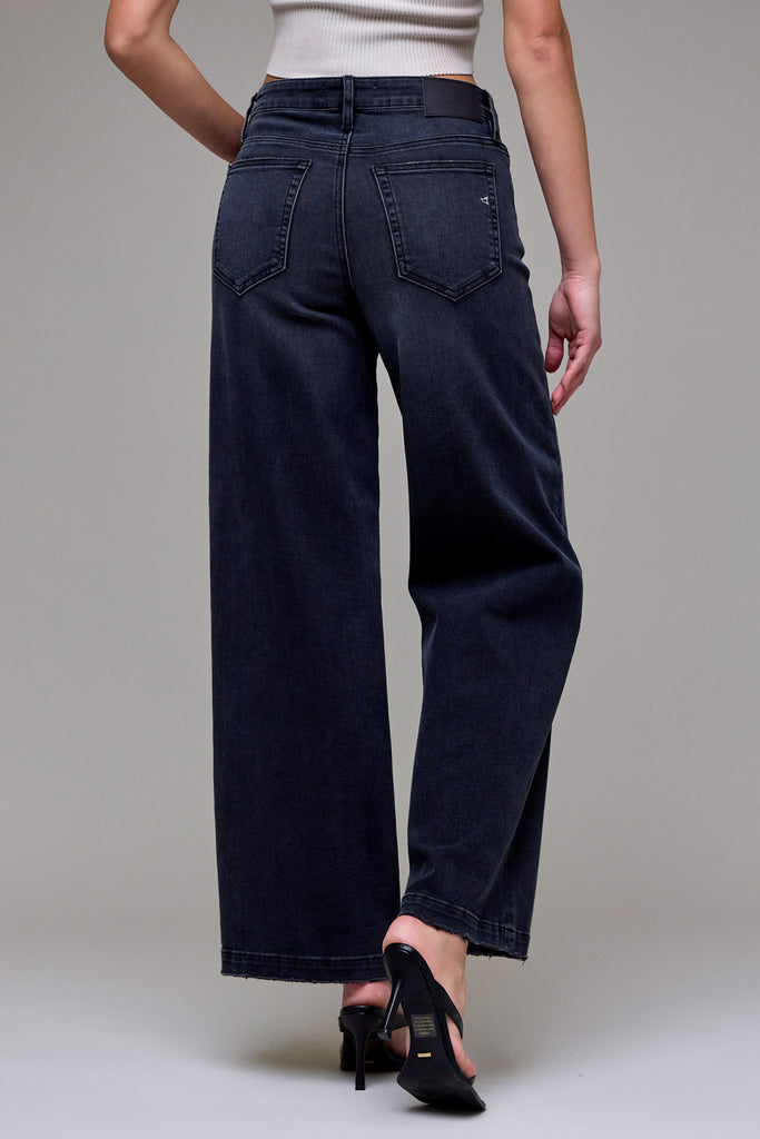[NORI] Medium Grey Stretch Fashion Mid Rise Wide Leg