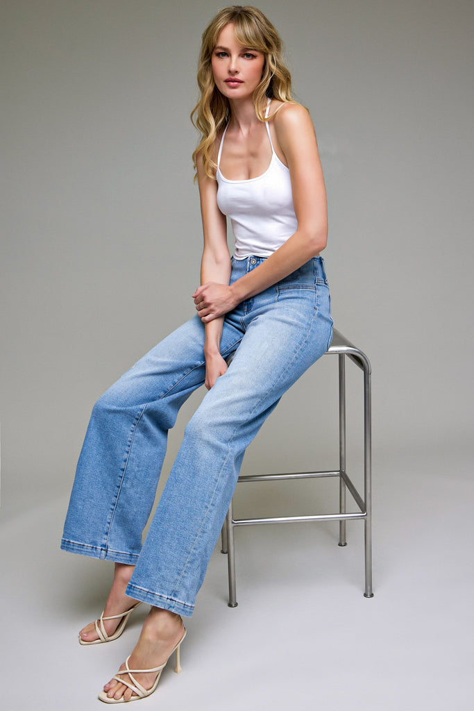 [LOGAN] Light Wash Fashion Stretch Mid Rise Dad Jean