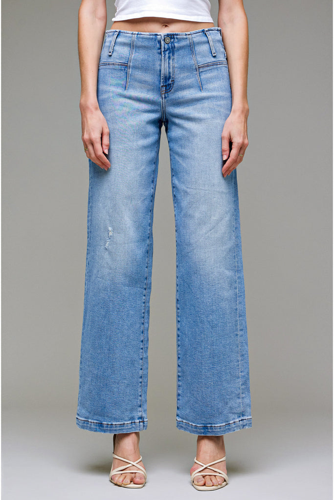 [LOGAN] Light Wash Fashion Stretch Mid Rise Dad Jean