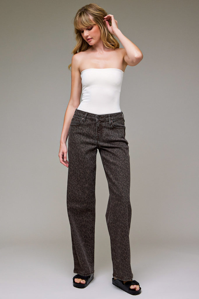 [LOGAN] Dark Brown Cheetah High Rise Dad Jean