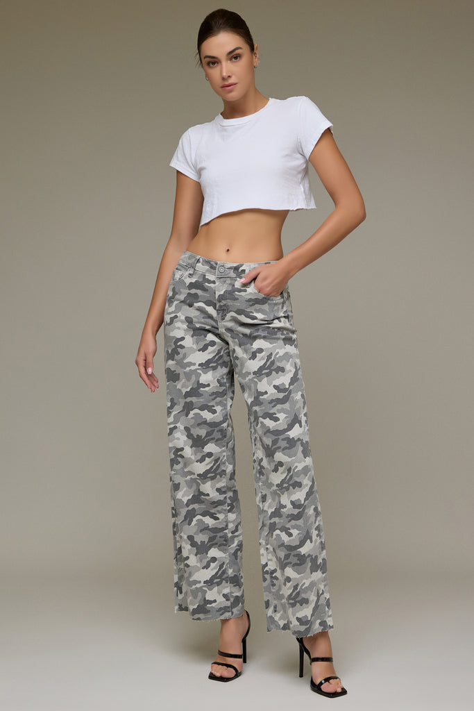 [NORI] Grey Camo High Rise 32" Inseam Extra Wide leg