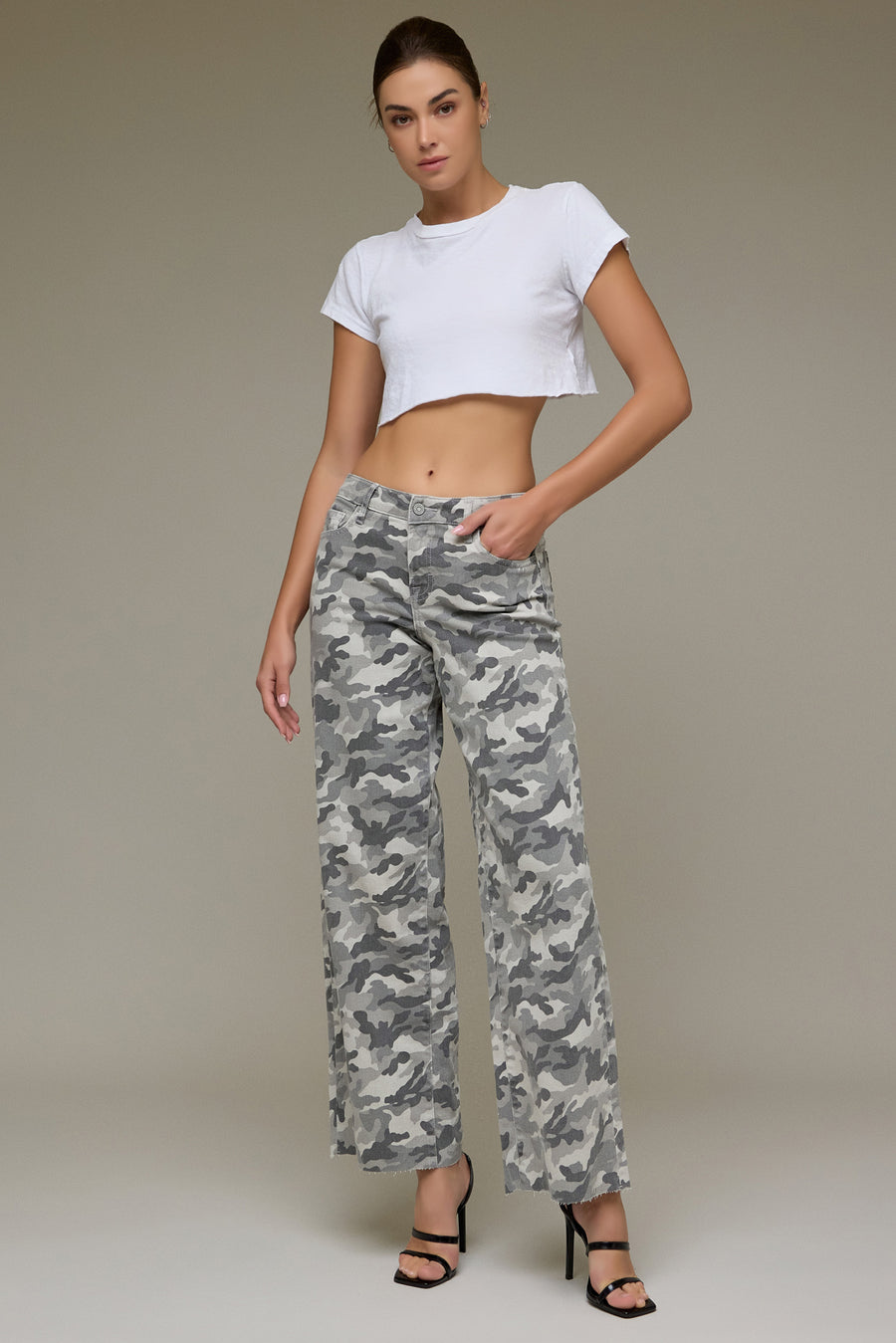 [NORI] Grey Camo High Rise 32" Inseam Extra Wide leg