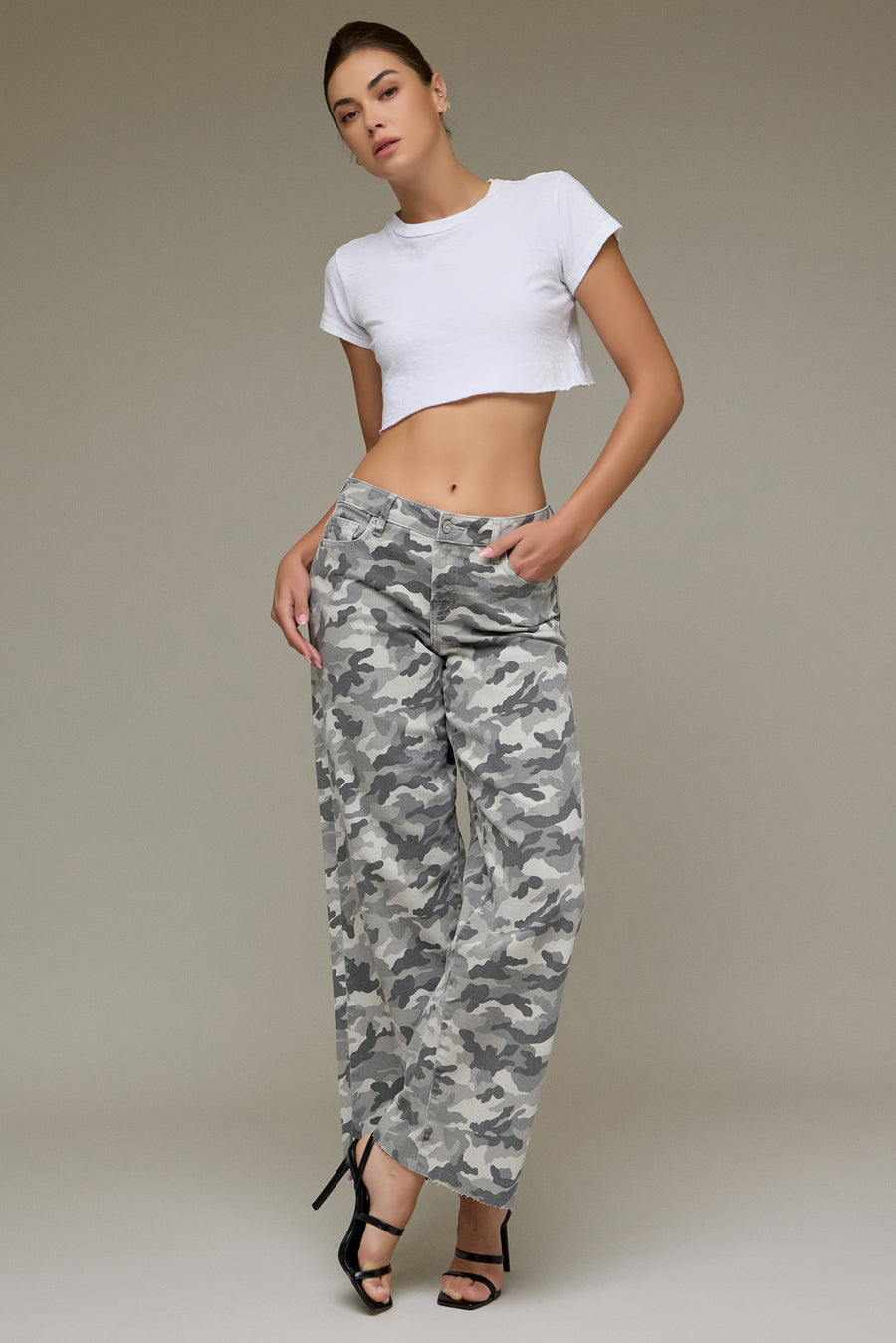 [NORI] Grey Camo High Rise 32" Inseam Extra Wide leg