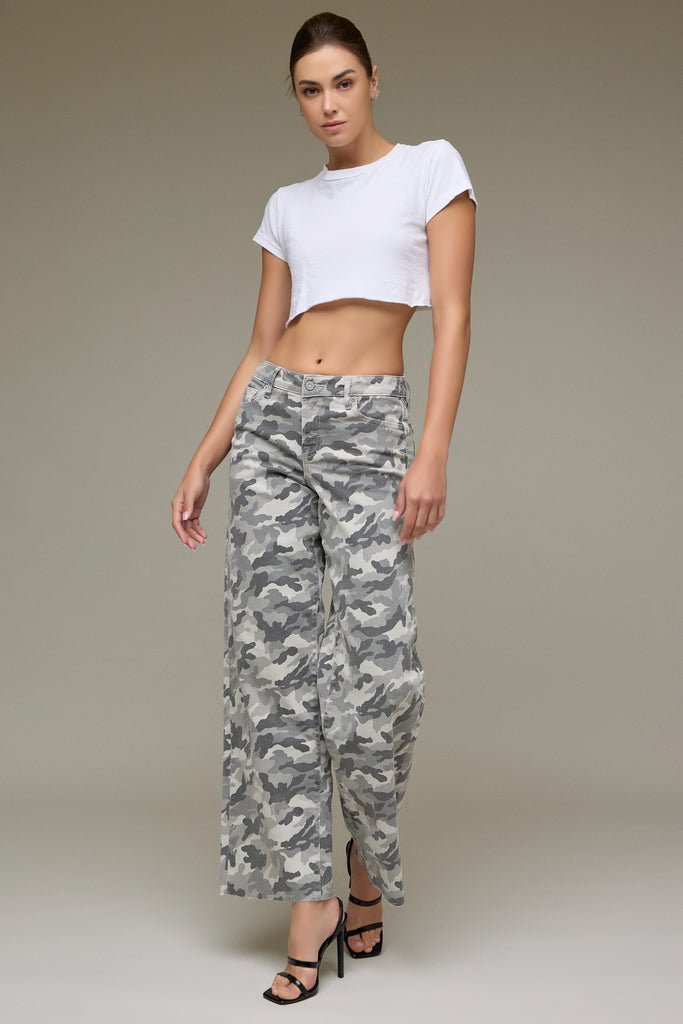 [NORI] Grey Camo High Rise 32" Inseam Extra Wide leg