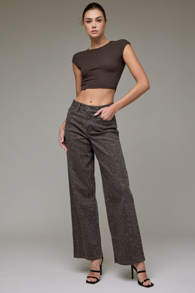 [LOGAN] Brown Cheetah Stretch Low Rise Dad Jean