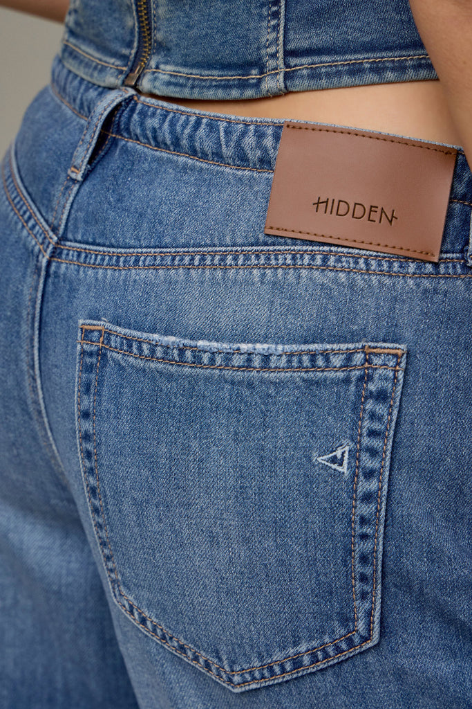 [NORI] Medium Wash Mid Rise Drawstring Wide Leg